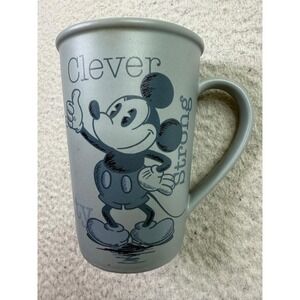 Disney Mickey Mouse Gray Ceramic Coffee Mug Clever Strong Brave Witty Script